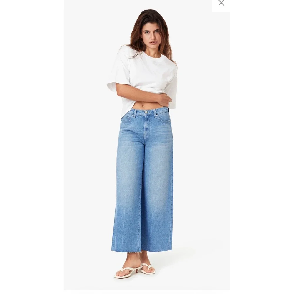 Habitual Denver Wide Crop Jeans Blue High Rise Braided Waist Raw Hem 10/30